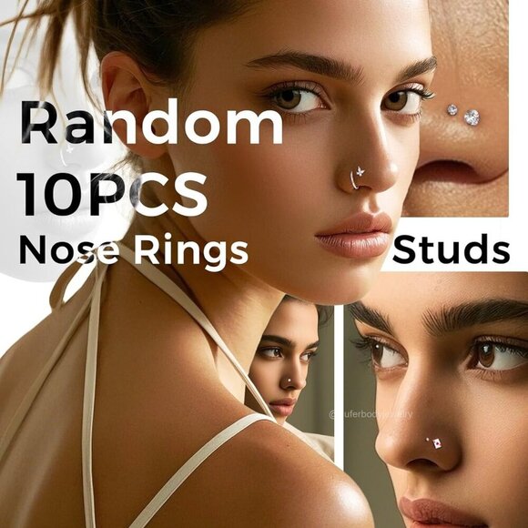 Stylish 20G Nose Rings Hoops Set - 10PCS Hypoallergenic Jewelry for Women - Picture 2 of 9